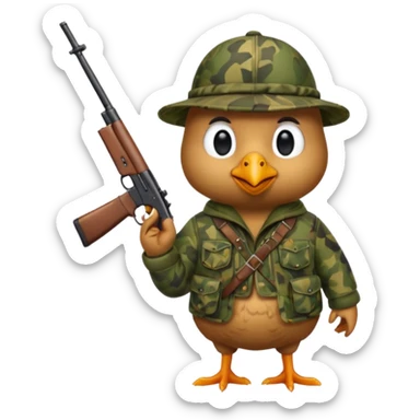 Emoji Chicken dressed as an hunter sticker
