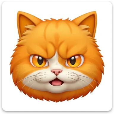 cute angry cat, emoji style, round head, simple shapes, angry facial expression, yellow background sticker