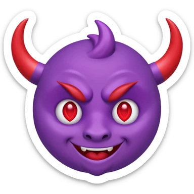 Purple demon emoji with red hearts for eyes, cartoony, circular head with horns, cute basic Google emoji sticker