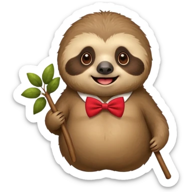 cute fat Sloth on stick, red bow tie sticker