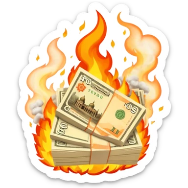 fiery exploding stack of russian ruble notes sticker