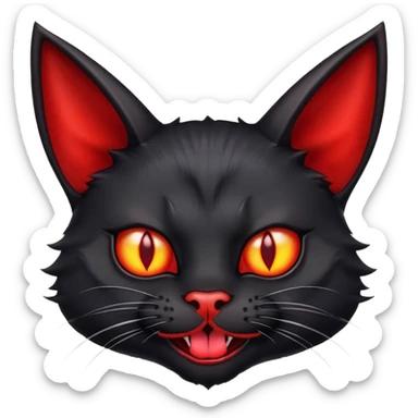 head of a black cat with devil horns and a protruding tongue sticker