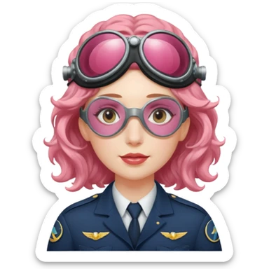Flight Officer Lila – wavy rose-hair pilot with mirrored goggles sticker