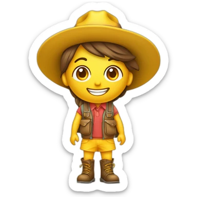 ampolleta sonriente y de color amarillo con sombrero antropomorfisada de cuerpo completo con piernas y brasos vestida de estudiante y sacando fotocopias junto a una fotocopiadora sticker