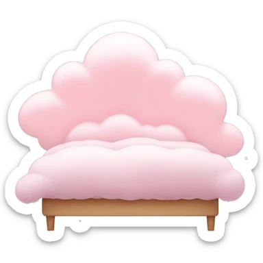 Pastel Pink Cloud Bed "A dreamy pastel pink bed shaped like a cloud, glowing softly with tiny stars floating around its fluffy surface." sticker