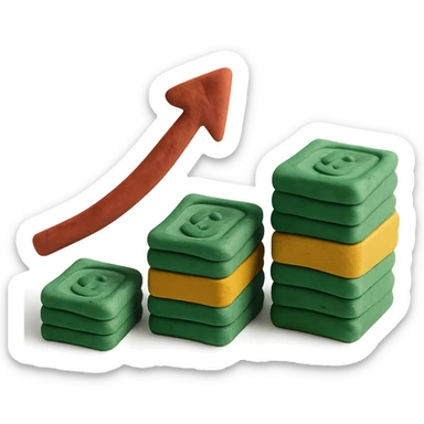 upward trending arrow beside three stacks of bundled dollar bills in ascending height sticker