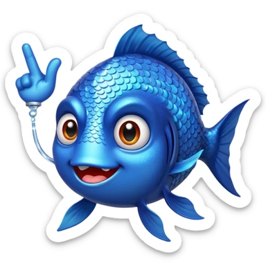 blue fish holding up a middlefinger towards the camera sticker