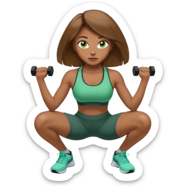 Beautiful woman with light brown shoulder length hair popping a squat without any weights. Make her with a little lighter, brown hair and green eyes sticker