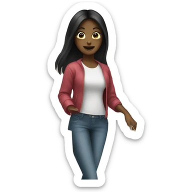 A girl who have black hair doing a shopping sticker