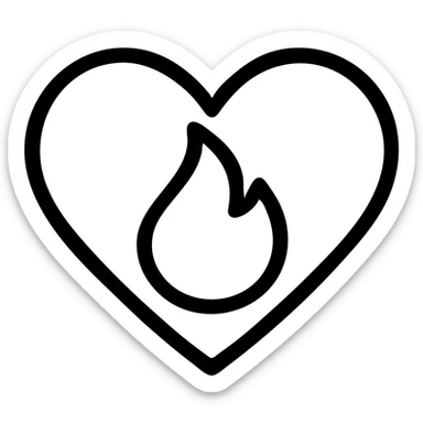 icon of a heart with a subtle flame inside, representing passion, simple and modern, clean black outline icon sticker