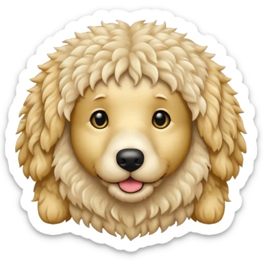 Can you make me an emoji of a white mini golden-doodle no brown in his fur that looks more like a poodle with black eyes? sticker