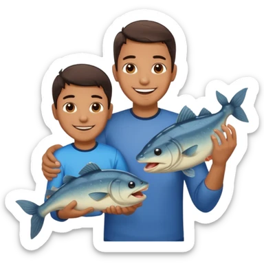 Father and son happy after catching a catfish sticker