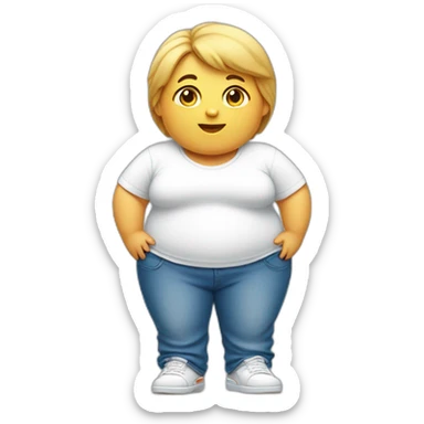 Fat boy thin girl wearing white Tshirt blue jeans white shoes sticker