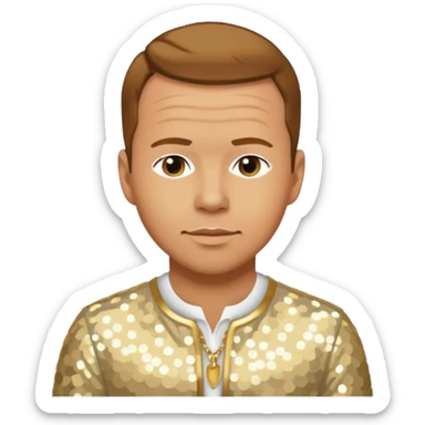 Donnie Wahlberg from NKOTB with golden brown hair, white sequin outfit sticker
