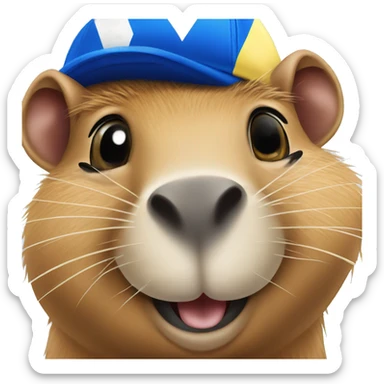 capybara in a blue racing hat who just won a world championship sticker