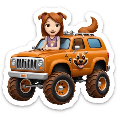 1 girl Monster Mutt - Monster Jam (Model Year: 2021) (Iconic colour: Brown with dog features) - A unique monster truck with playful, dog-inspired design cues. The vehicle is painted. sticker