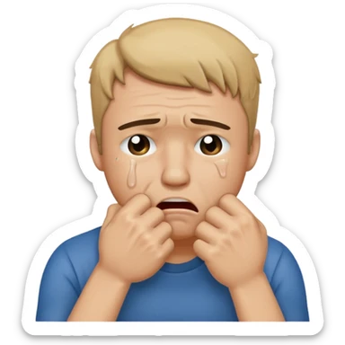 Crying man with his fist holding to his mouth sticker