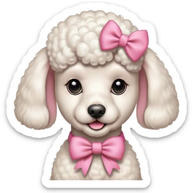 White poodle with a pink bow on his right ear sticker