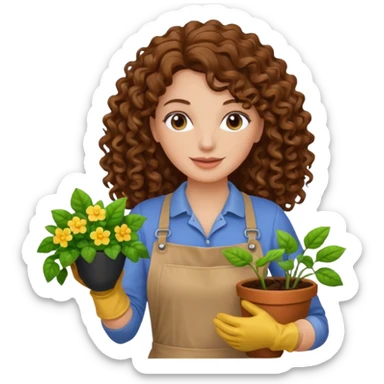 curly long brown hair white  woman Gardening sticker