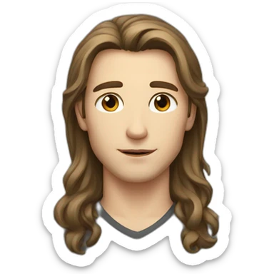 young white man with brown semi-long hair and brown eyes sticker