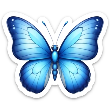 Cinematic Realistic Cute Blue Butterfly Portrait Emoji, Head tilted playfully and inquisitively, featuring beautifully patterned sapphire wings with intricate venation and a charming, petite body with round, sparkling eyes full of gentle curiosity, rendered with lifelike detail and warm natural highlights, high shine, affectionate and spirited, styled with a touch of whimsical garden magic, soft glowing outline, capturing the essence of a mischievous yet lovable blue butterfly that seems ready to flutter playfully into your arms! sticker