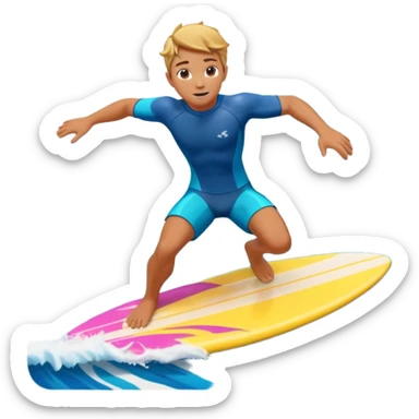cute surfer riding big ocean waves, dynamic action pose, splash water, colorful surfboard, tropical vibe, 3D cartoon, mobile game icon style, bright colors, soft shadows, clean background, no text, no watermark sticker