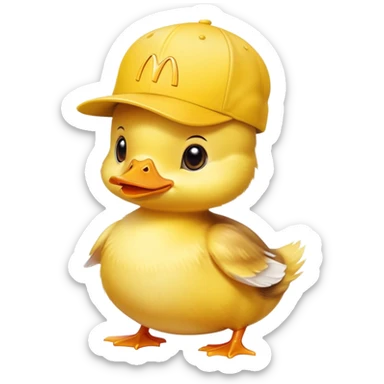 Duckling wearing a McDonald’s cap sticker
