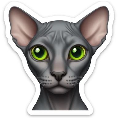 Dark gray sphynx cat with green eyes  sticker