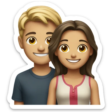 boy and girl smiling at viewer sticker