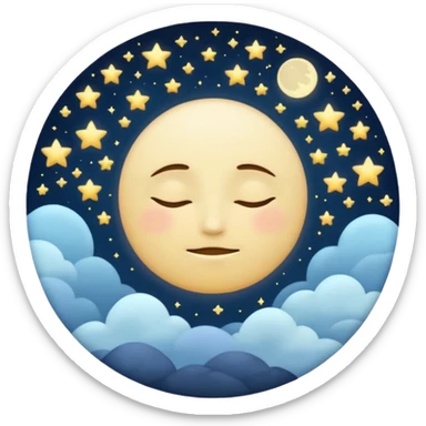 "Design a calming circle emoji for evening reflection. Soft moonlight, gentle stars, peaceful or spiritual symbols. No people - emphasize tranquil colors, night sky elements, and serene spiritual imagery." sticker