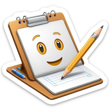 Create an icon representing the process of creating a black-and-white caricature. Include a pencil, a sketchpad with a humorous, exaggerated figure, and inking tools. Use bold lines and shading, with a transparent background. sticker