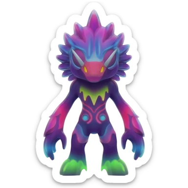 An exotic neon colorful unique bizarre eccentric Fakémon-creature sticker
