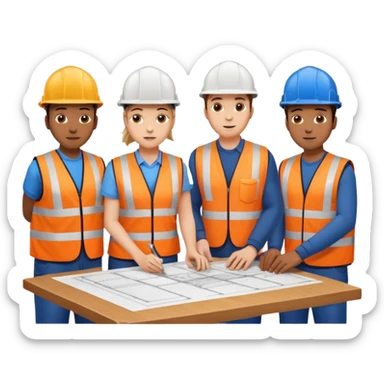 group of railway engineers behind a table sticker