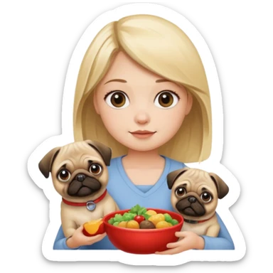 haz una chica rubia dandole comida a su perro pug sticker