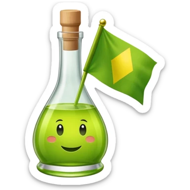 Une bouteille de chartreuse verte sous forme de drapeau avec ecrit chartreuse sur l'etiquette sticker