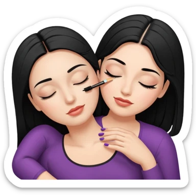 mulher branca cabelo preto aplicando cilios em outra mulher que esta deitada de olhos fechados sticker