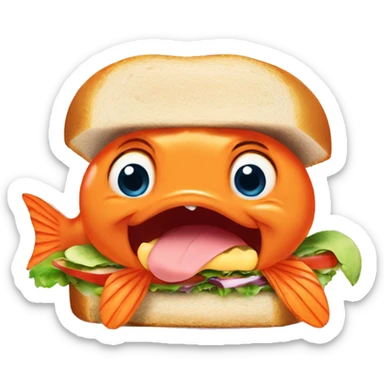 Cute orange fish from the cartoon "Lilo and Stitch" eats a sandwich sticker