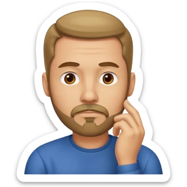 face with a goatee, looking thoughtful, hand on chin, classic emoji style sticker