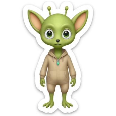 full body cute peacefull alien furry with 2 legs and eye stalks stands upright and looks intelligent ...wears clothing. not green..looks happy and cudly... doesnt have eyes on face, there is a stalk coming from top of head with a single large eye sticker