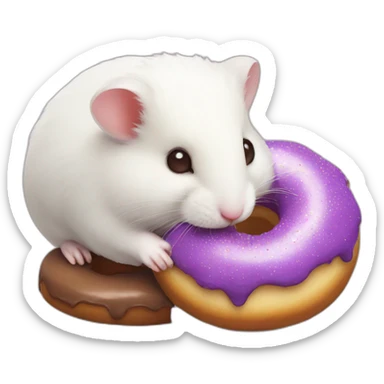 White hamster eat choco purple donut sticker