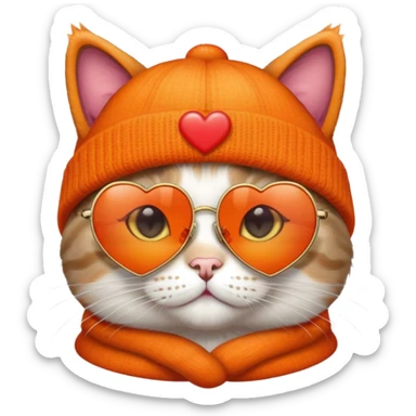 cat wearing a beanie and heart-shaped sunglasses sticker