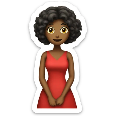 yellow woman, dark matted hair, red dress, worms sticker