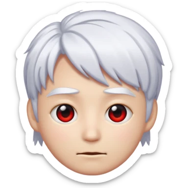 Faca um emoji com cabelo branco de anime e um dos olhos pretos com o meio vermelho sticker