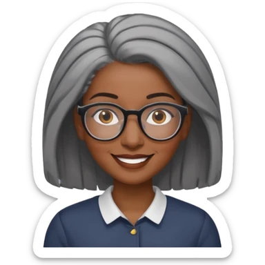 emoji of a black grandma women with longer past shoulder black and gray hair with glasses and brown eyebrows sticker