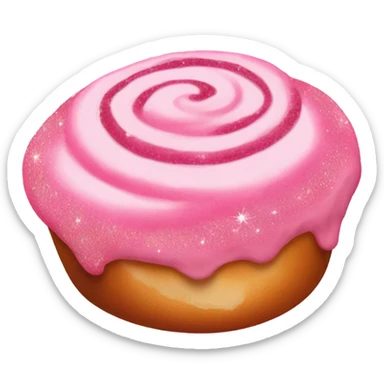 Light pink cinnamon roll with hot pink glittery icing  sticker