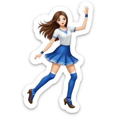 Girl with long brown hair dancing like nobody’s watching, socks on tile floor russian techno disco elegant  sticker