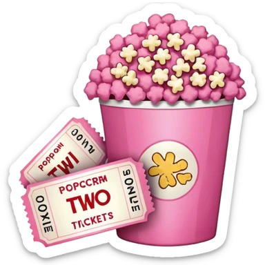 pink popcorn with 2 movie tickets sticker