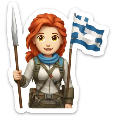 female winter mountaineer red hair with easter egg and greek flag  sticker