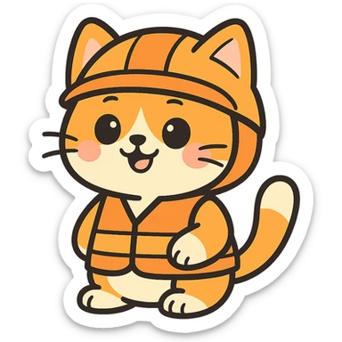 adorable anime cat in orange helmet and vest sticker