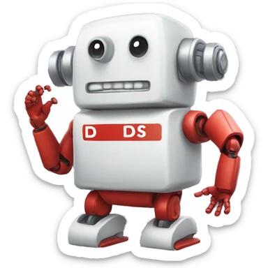 red robot with white letters D and S on it shirt sticker
